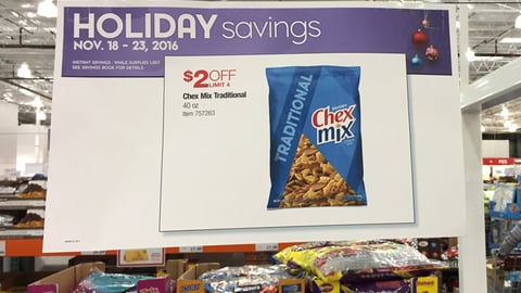 Chex Mix Costco ‘Holiday Savings’ Price Sign